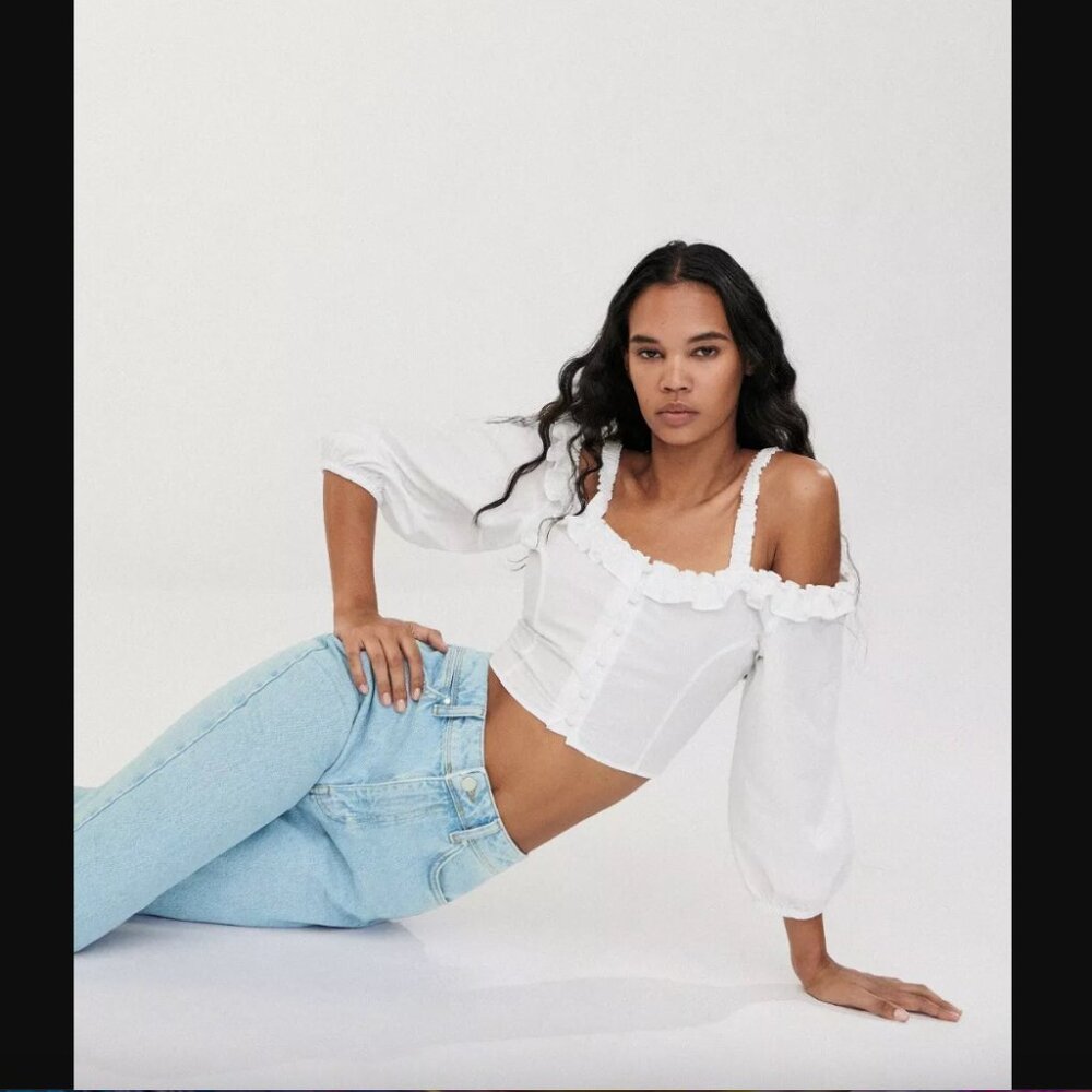 ZARA RUFFLED POPLIN BLOUSE M WHITE